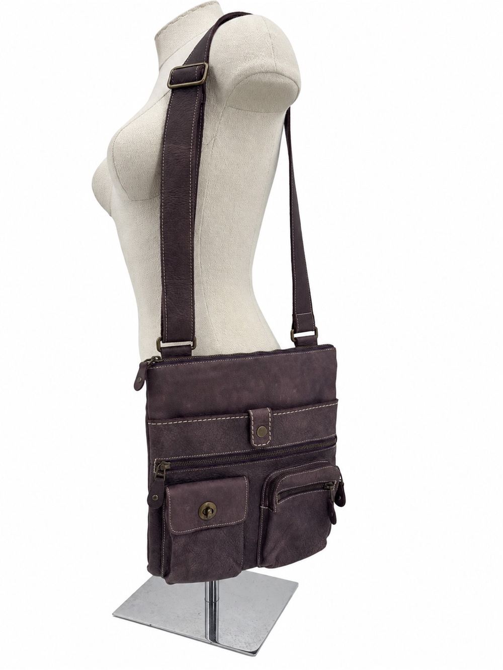 Roots Canada Purple Leather Multi Pocket Crossbody Bag Vintage Boho